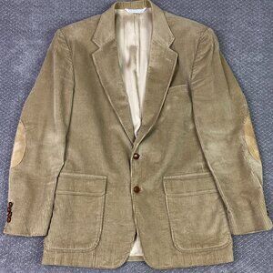 Lands End Corduroy Blazer Sport Coat Men's 41L Tan Elbow Patch Patches